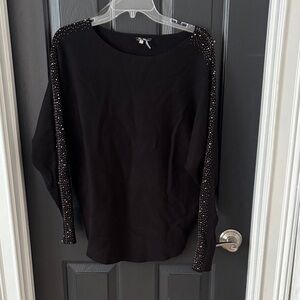 Chic Black Embellished Women's Sweatshirt